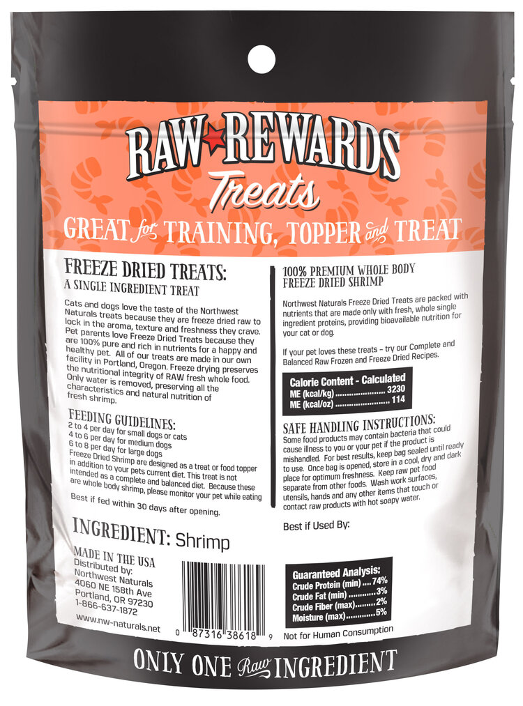 Northwest Naturals Raw Rewards Treats Freeze Dried Shrimp for Dogs & Cats