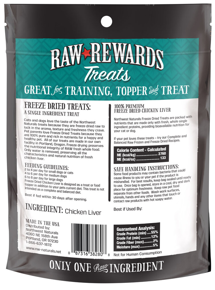 Northwest Naturals Raw Rewards Treats Freeze Dried Chicken Liver for Dogs & Cats