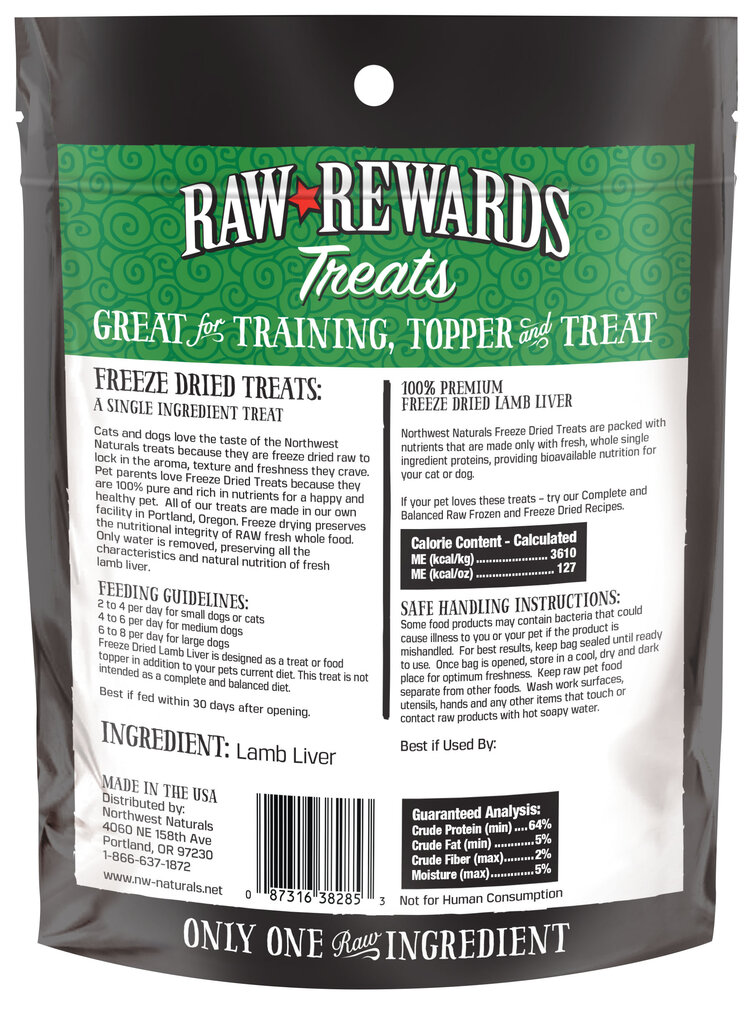 Northwest Naturals Raw Rewards Treats Freeze Dried Lamb Liver for Dogs & Cats