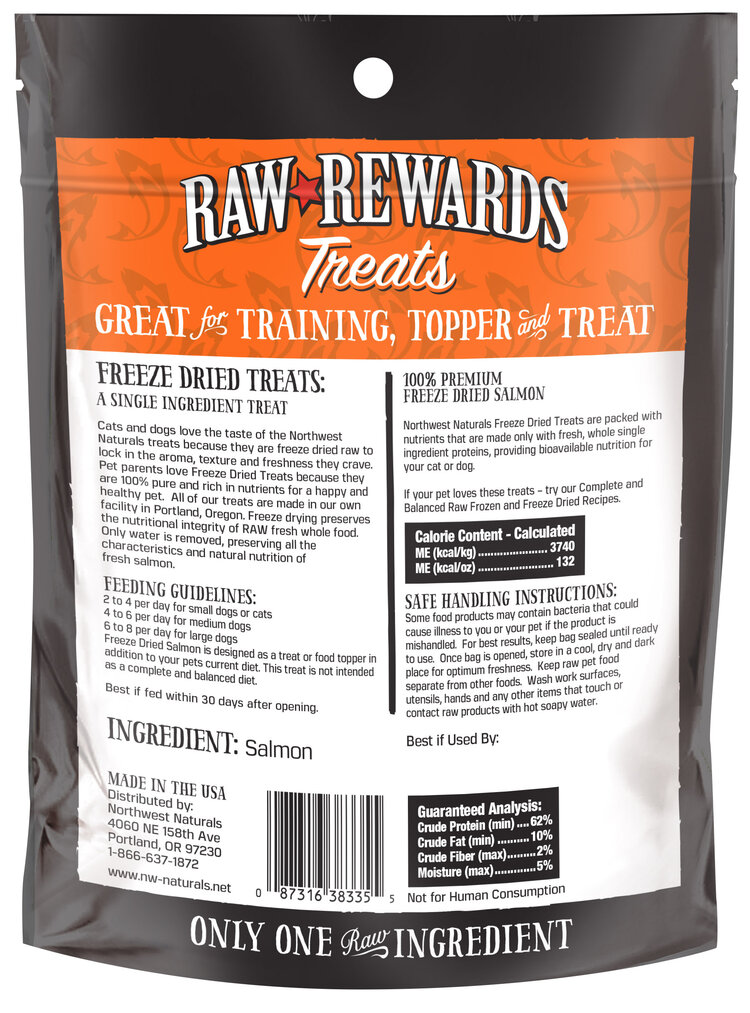 Northwest Naturals Raw Rewards Treats Freeze Dried Salmon for Dogs & Cats