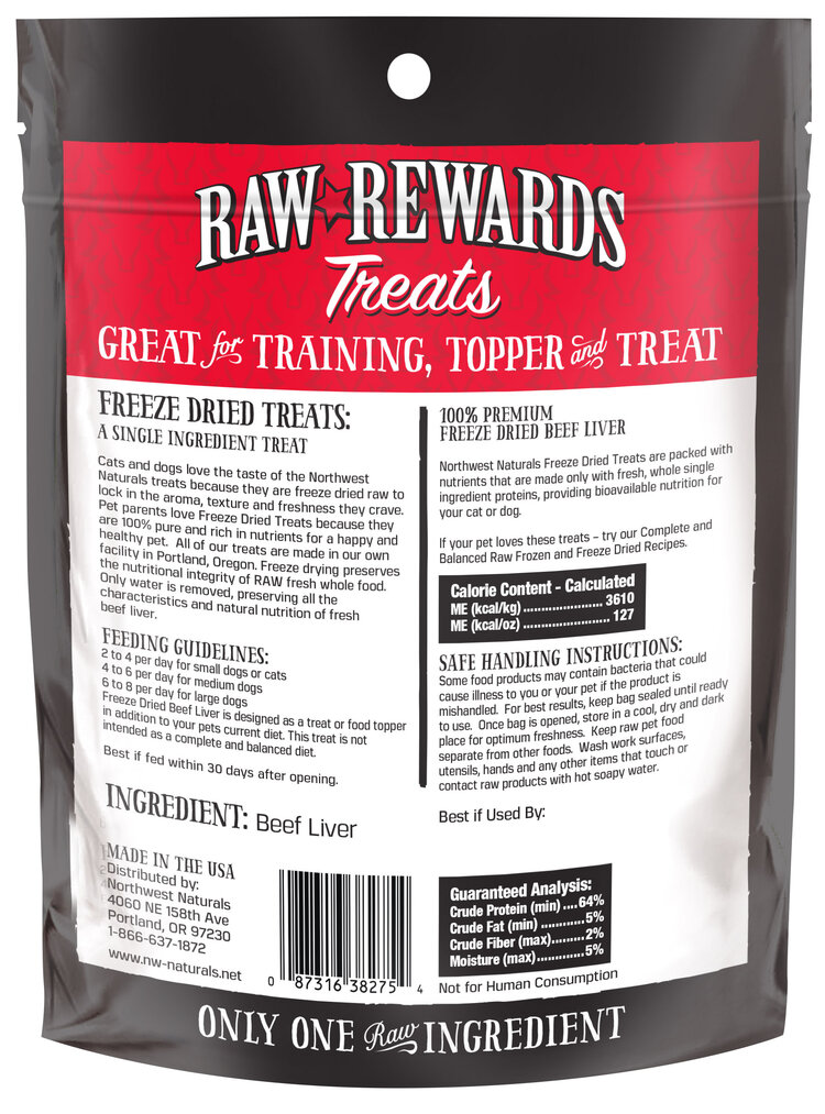 Northwest Naturals Raw Rewards Treats Freeze Dried Beef Liver for Dogs & Cats