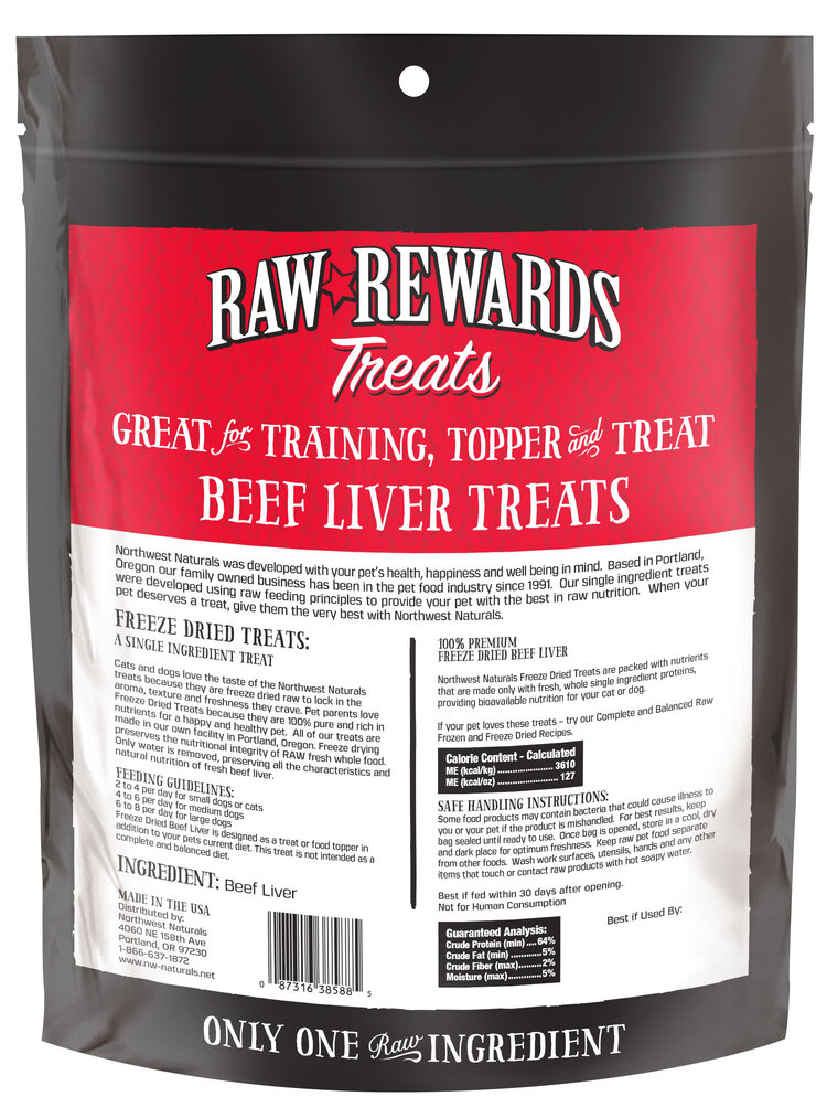 Northwest Naturals Raw Rewards Treats Freeze Dried Beef Liver for Dogs & Cats