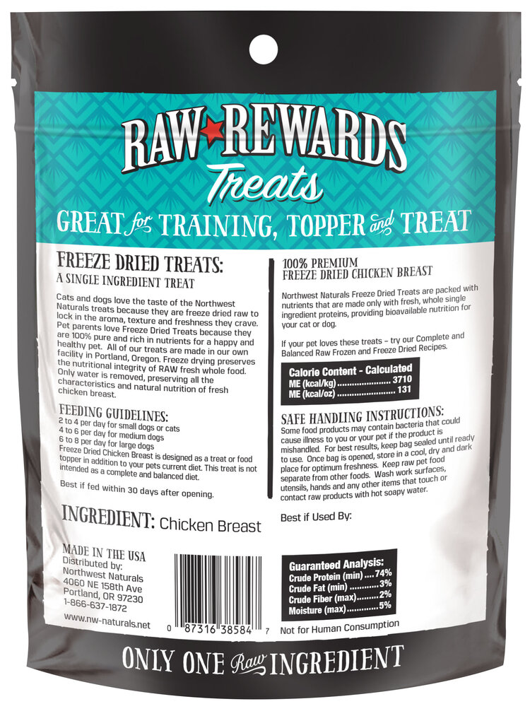 Northwest Naturals Raw Rewards Treats Freeze Dried Chicken Breast for Dogs & Cats