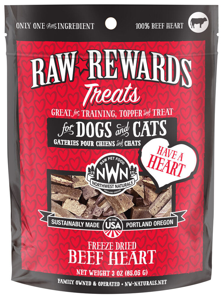 Northwest Naturals Raw Rewards Treats Freeze Dried Beef Heart for Dogs & Cats
