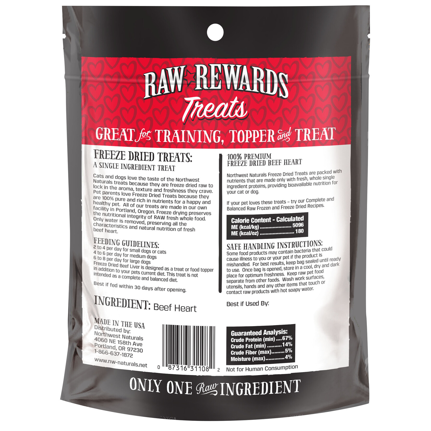 Northwest Naturals Raw Rewards Treats Freeze Dried Beef Heart for Dogs & Cats