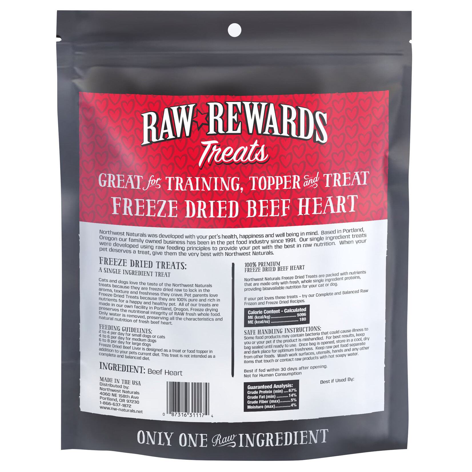 Northwest Naturals Raw Rewards Treats Freeze Dried Beef Heart for Dogs & Cats