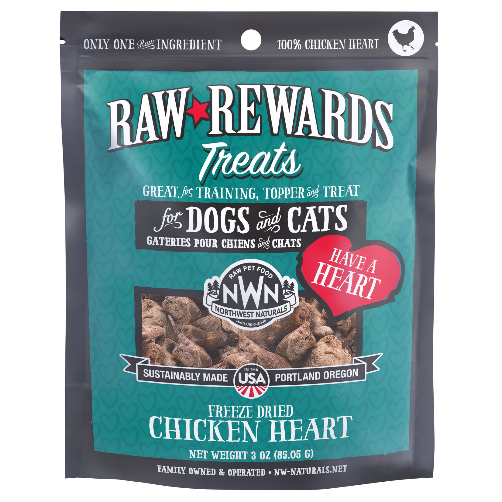 Northwest Naturals Raw Rewards Treats Freeze Dried Chicken Heart for Dogs & Cats