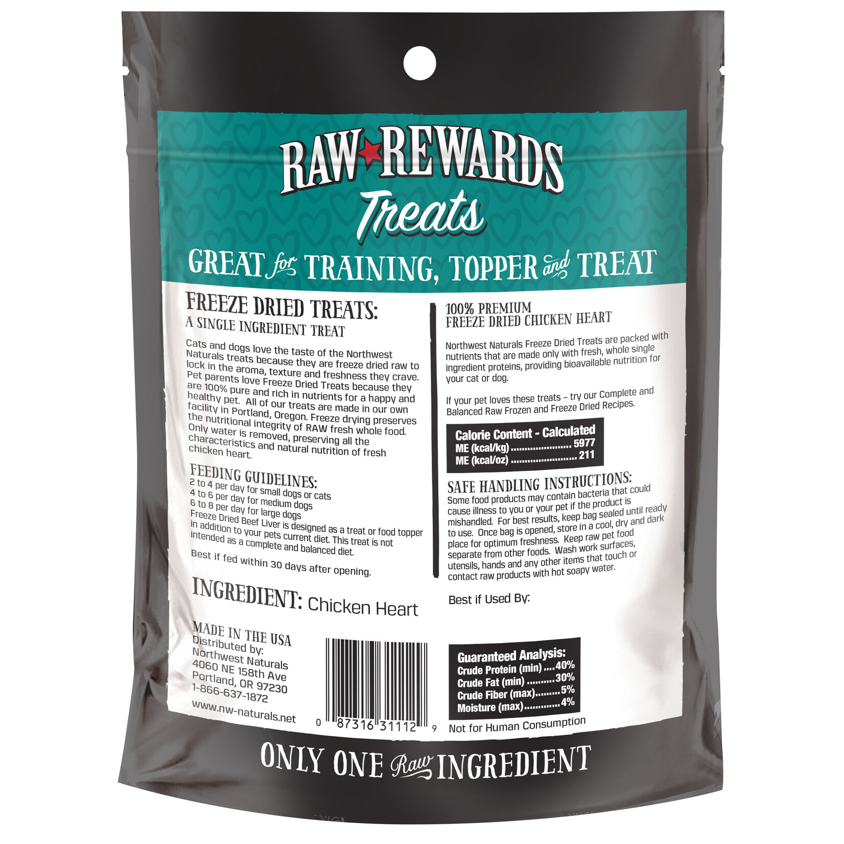 Northwest Naturals Raw Rewards Treats Freeze Dried Chicken Heart for Dogs & Cats