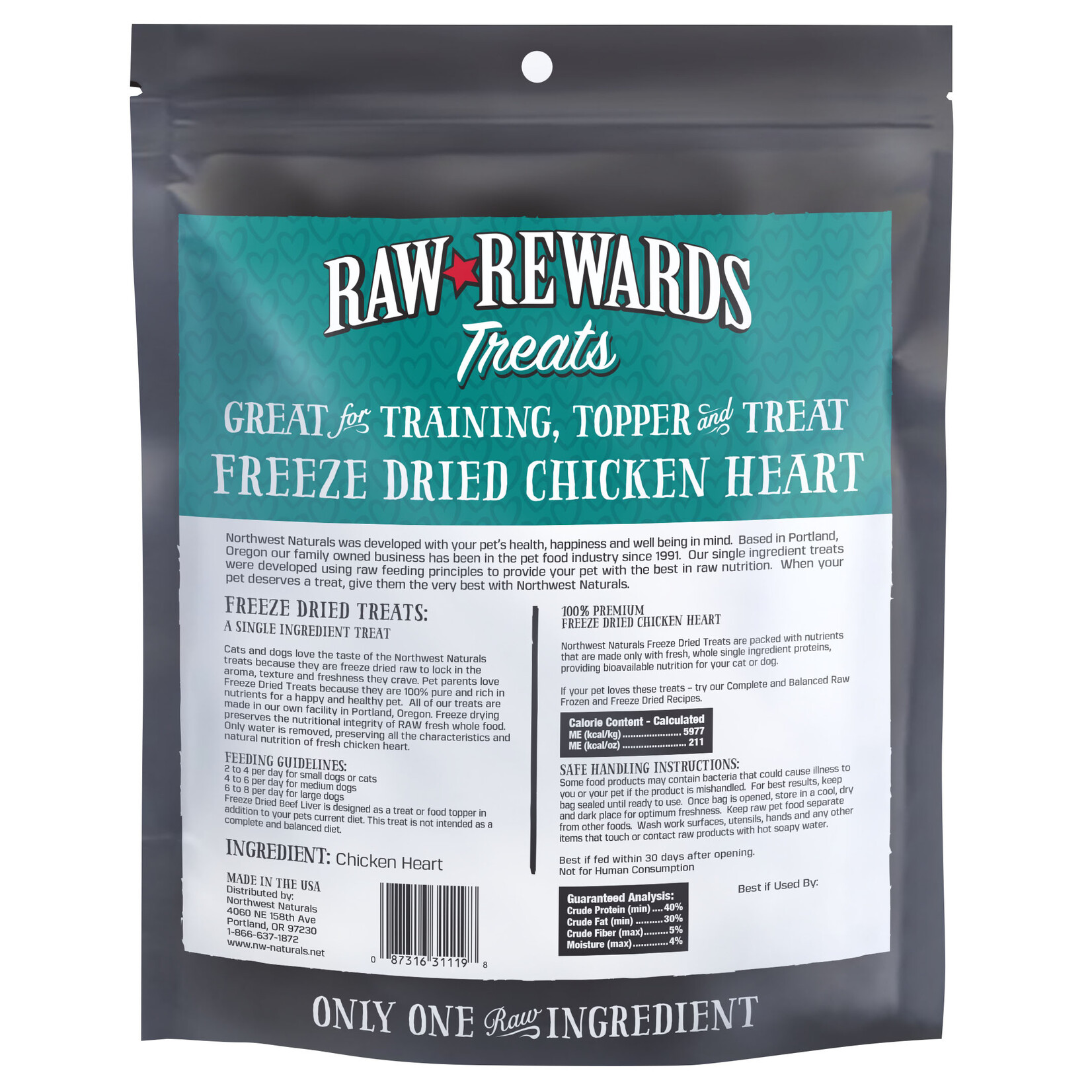 Northwest Naturals Raw Rewards Treats Freeze Dried Chicken Heart for Dogs & Cats