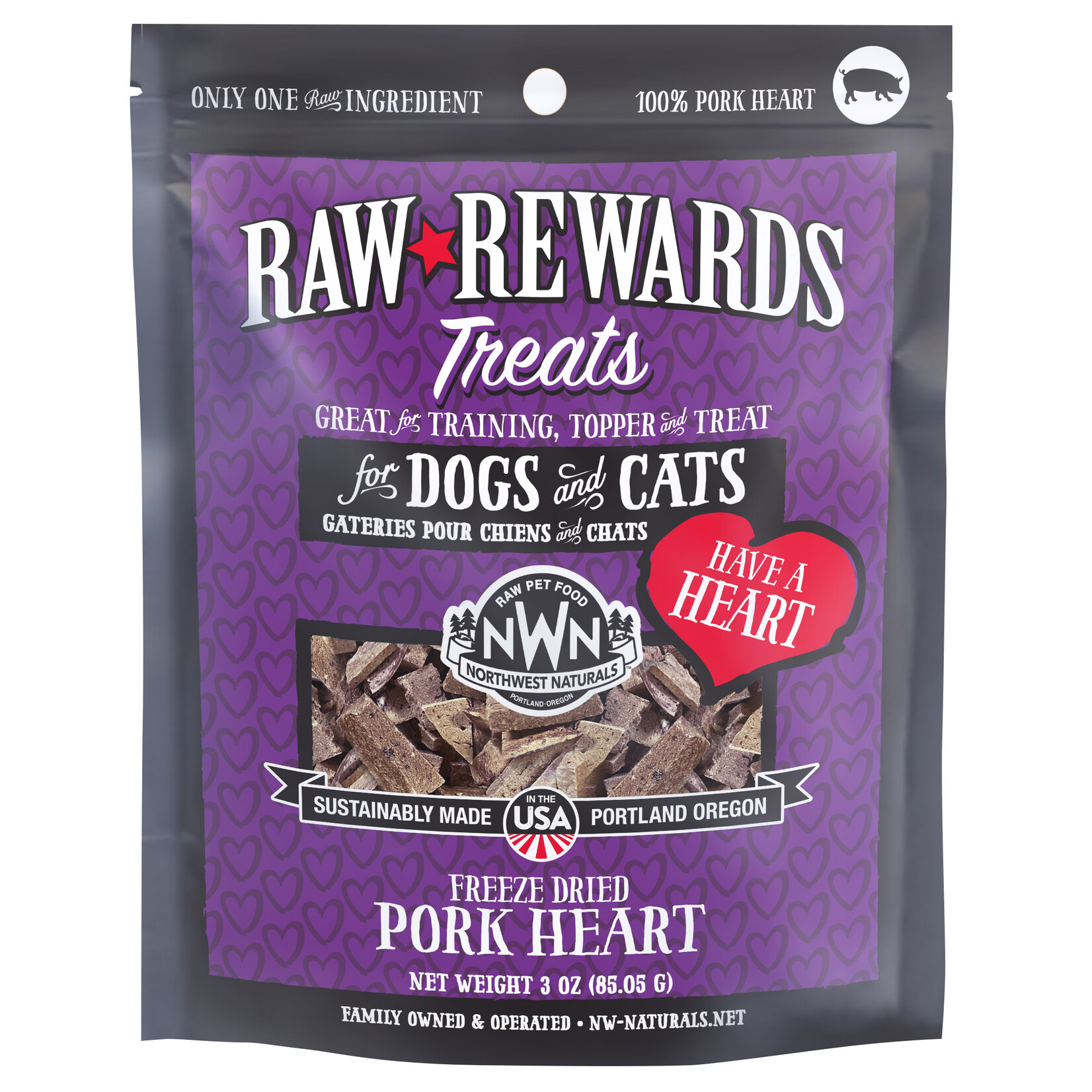 Northwest Naturals Raw Rewards Treats Freeze Dried Pork Heart for Dogs & Cats