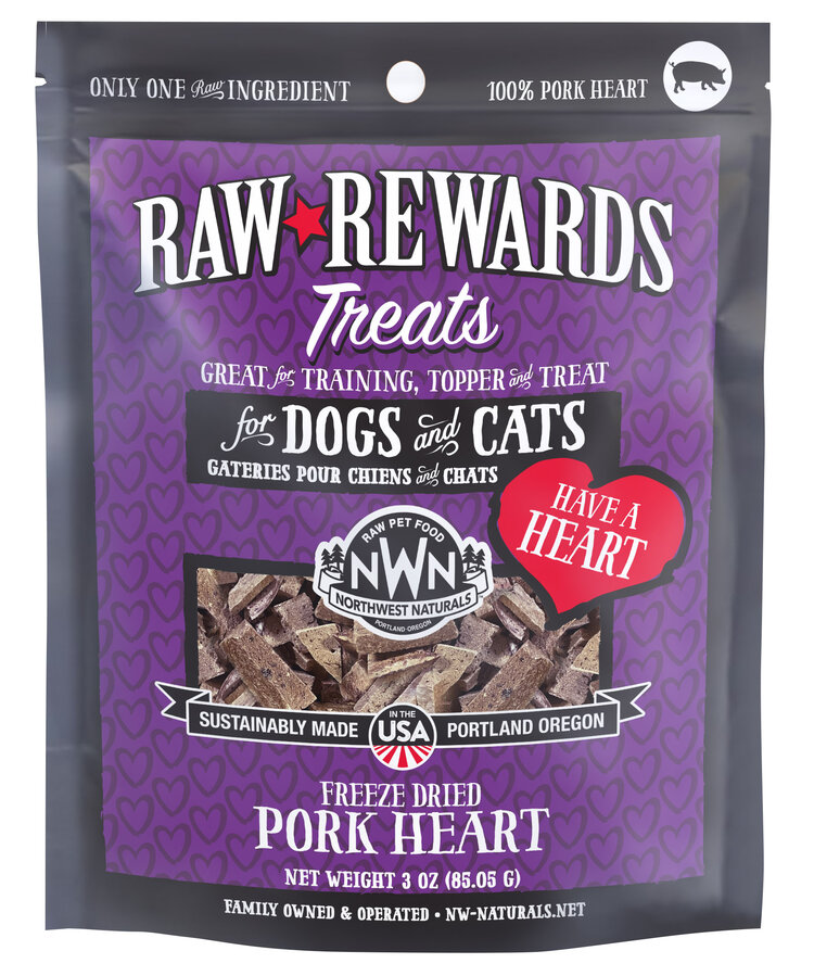 Northwest Naturals Raw Rewards Treats Freeze Dried Pork Heart for Dogs & Cats