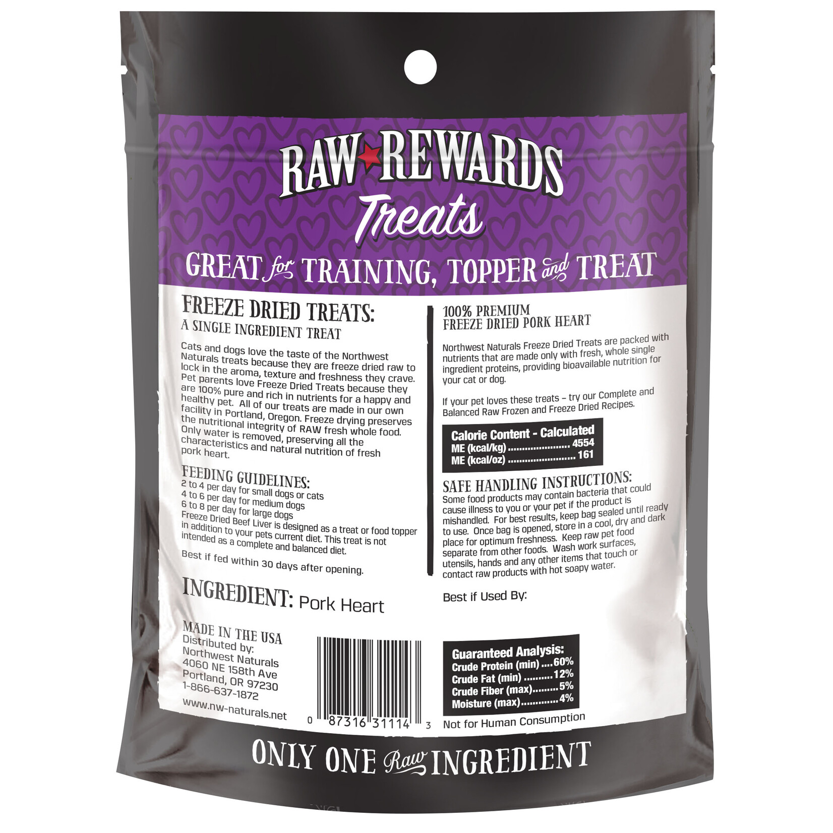 Northwest Naturals Raw Rewards Treats Freeze Dried Pork Heart for Dogs & Cats