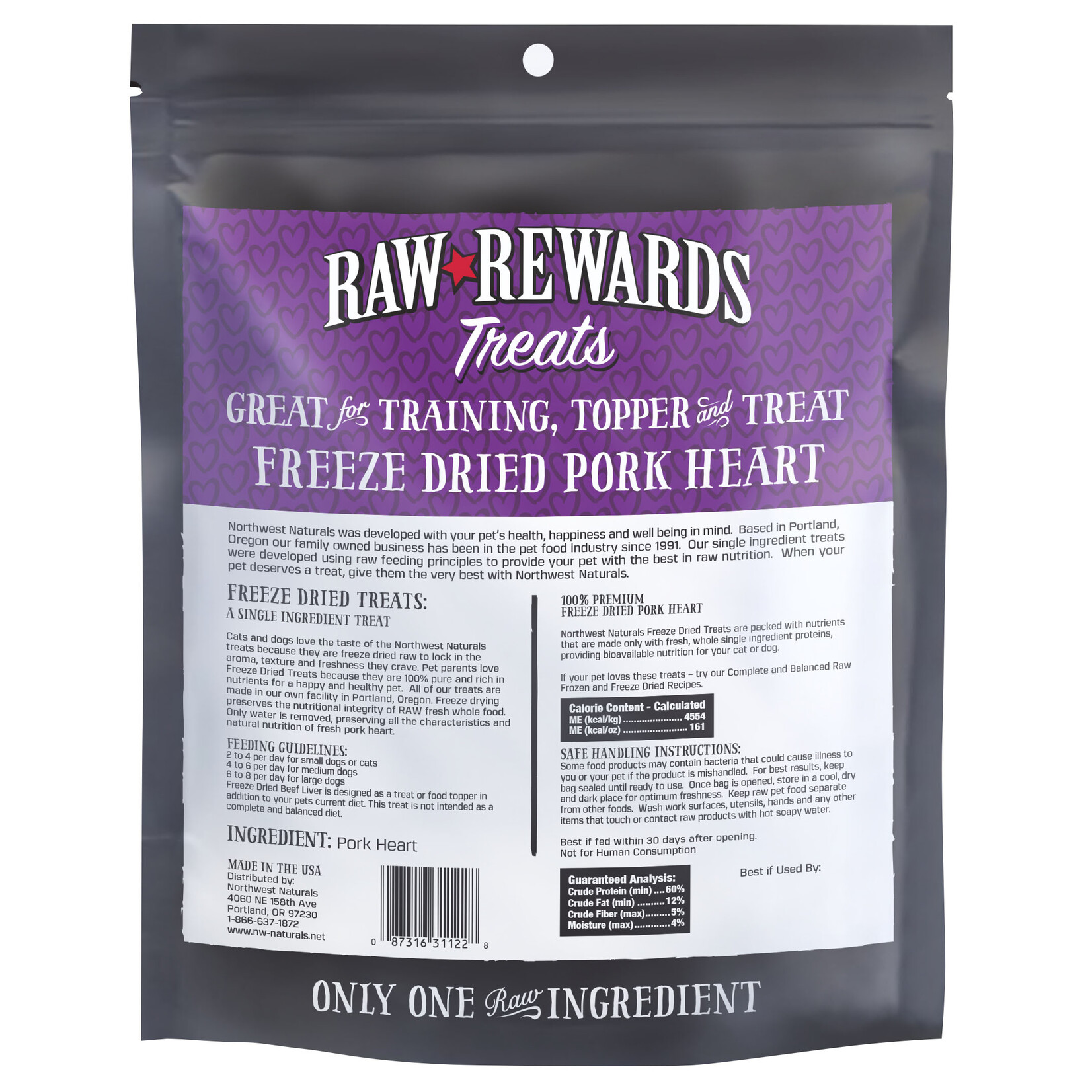 Northwest Naturals Raw Rewards Treats Freeze Dried Pork Heart for Dogs & Cats