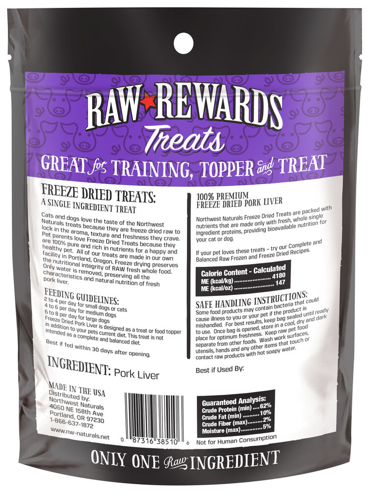 Northwest Naturals Raw Rewards Treats Freeze Dried Pork Liver for Dogs & Cats