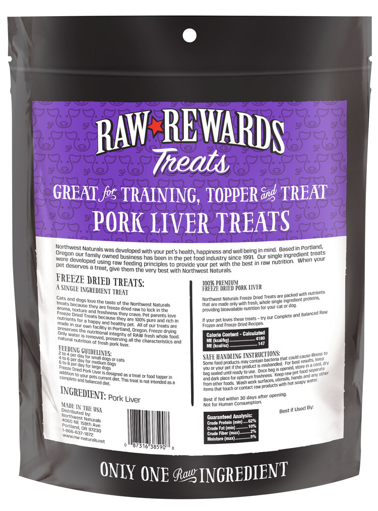 Northwest Naturals Raw Rewards Treats Freeze Dried Pork Liver for Dogs & Cats