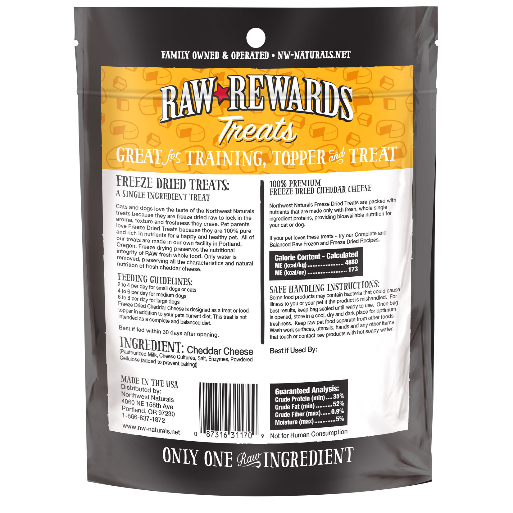 Northwest Naturals Raw Rewards Treats Freeze Dried Cheddar Cheese for Dogs & Cats
