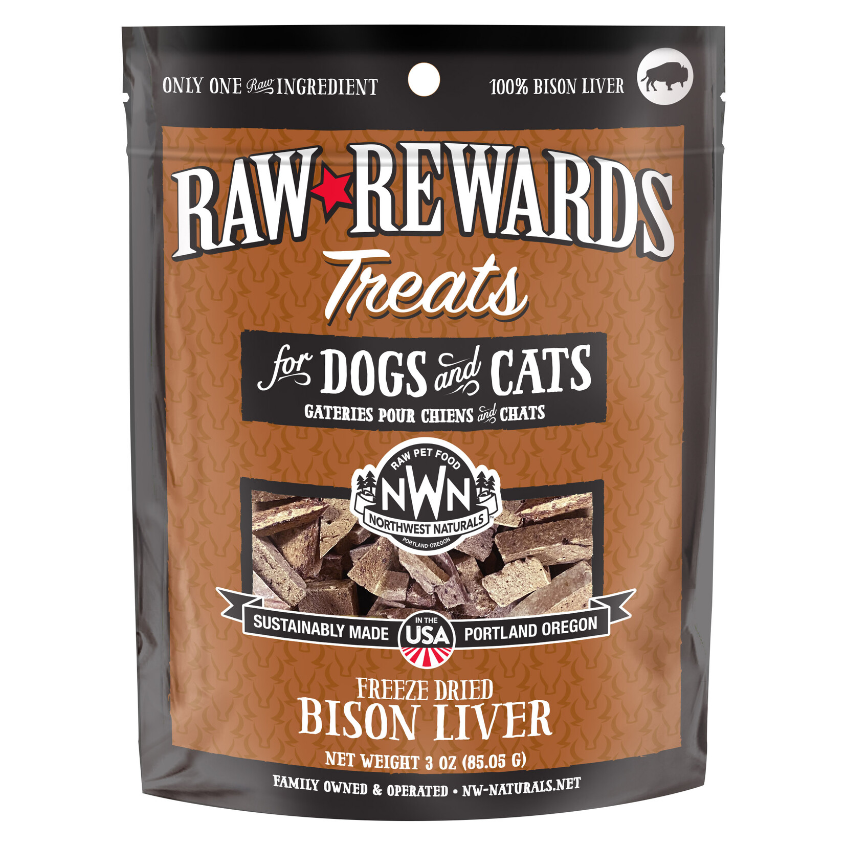 Northwest Naturals Raw Rewards Treats Freeze Dried Bison Liver for Dogs & Cats