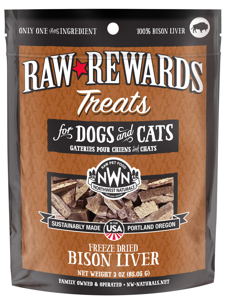Northwest Naturals Raw Rewards Treats Freeze Dried Bison Liver for Dogs & Cats