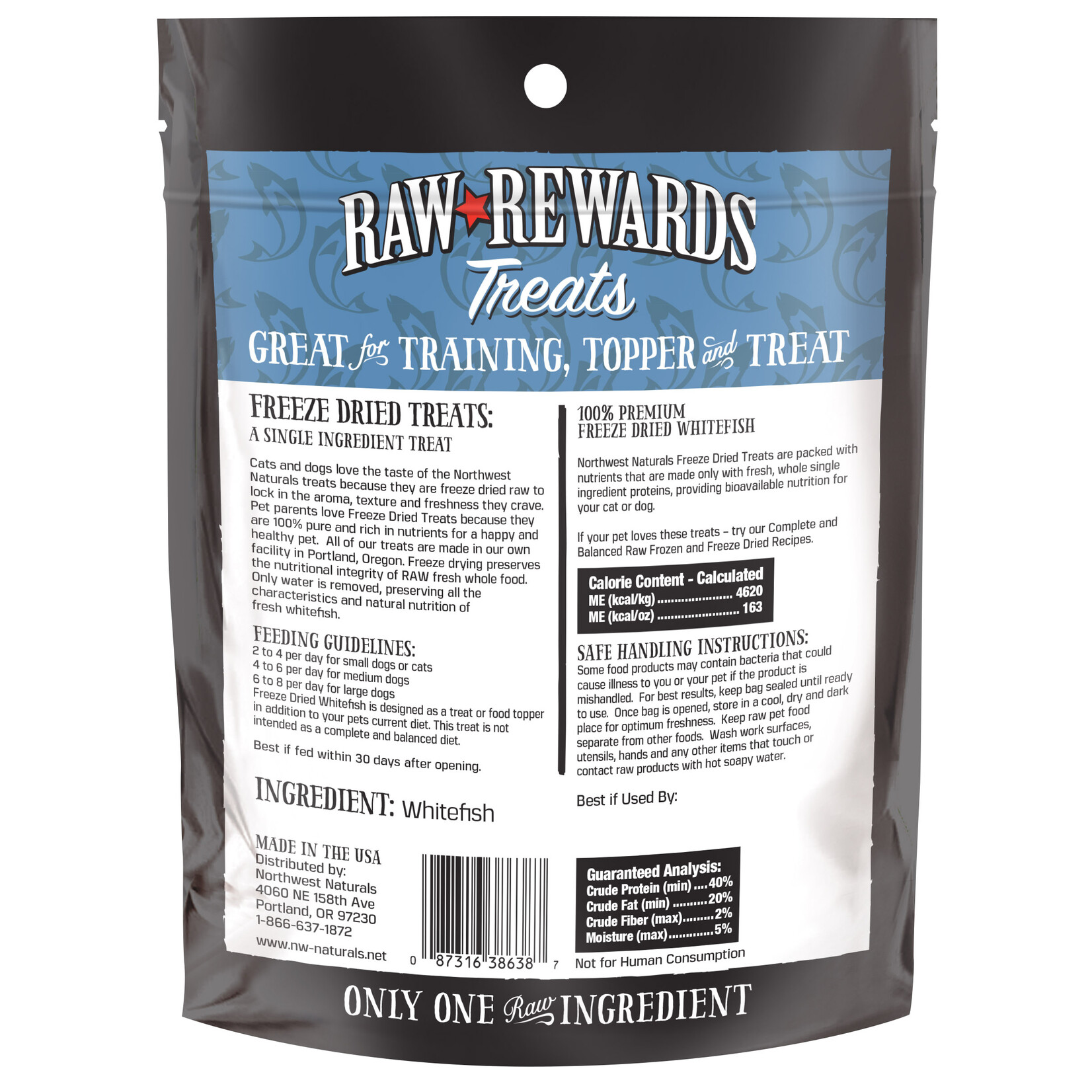 Northwest Naturals Raw Rewards Treats Freeze Dried Whitefish for Dogs & Cats