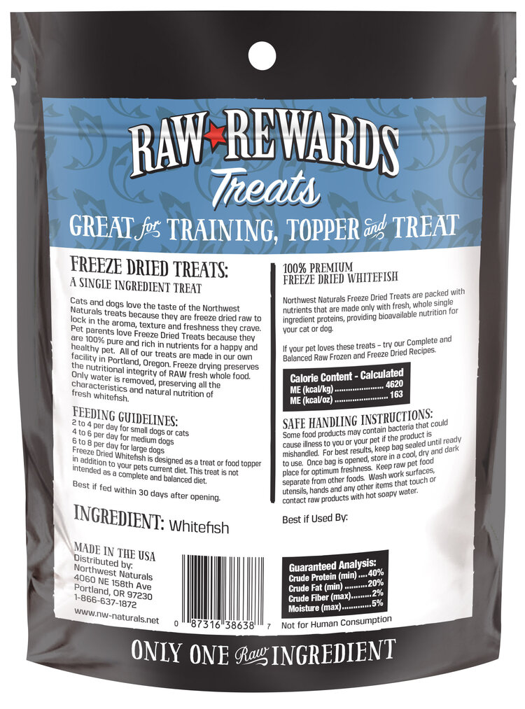 Northwest Naturals Raw Rewards Treats Freeze Dried Whitefish for Dogs & Cats