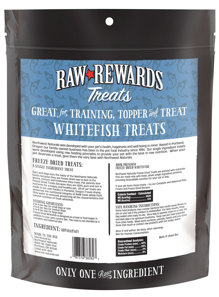 Northwest Naturals Raw Rewards Treats Freeze Dried Whitefish for Dogs & Cats