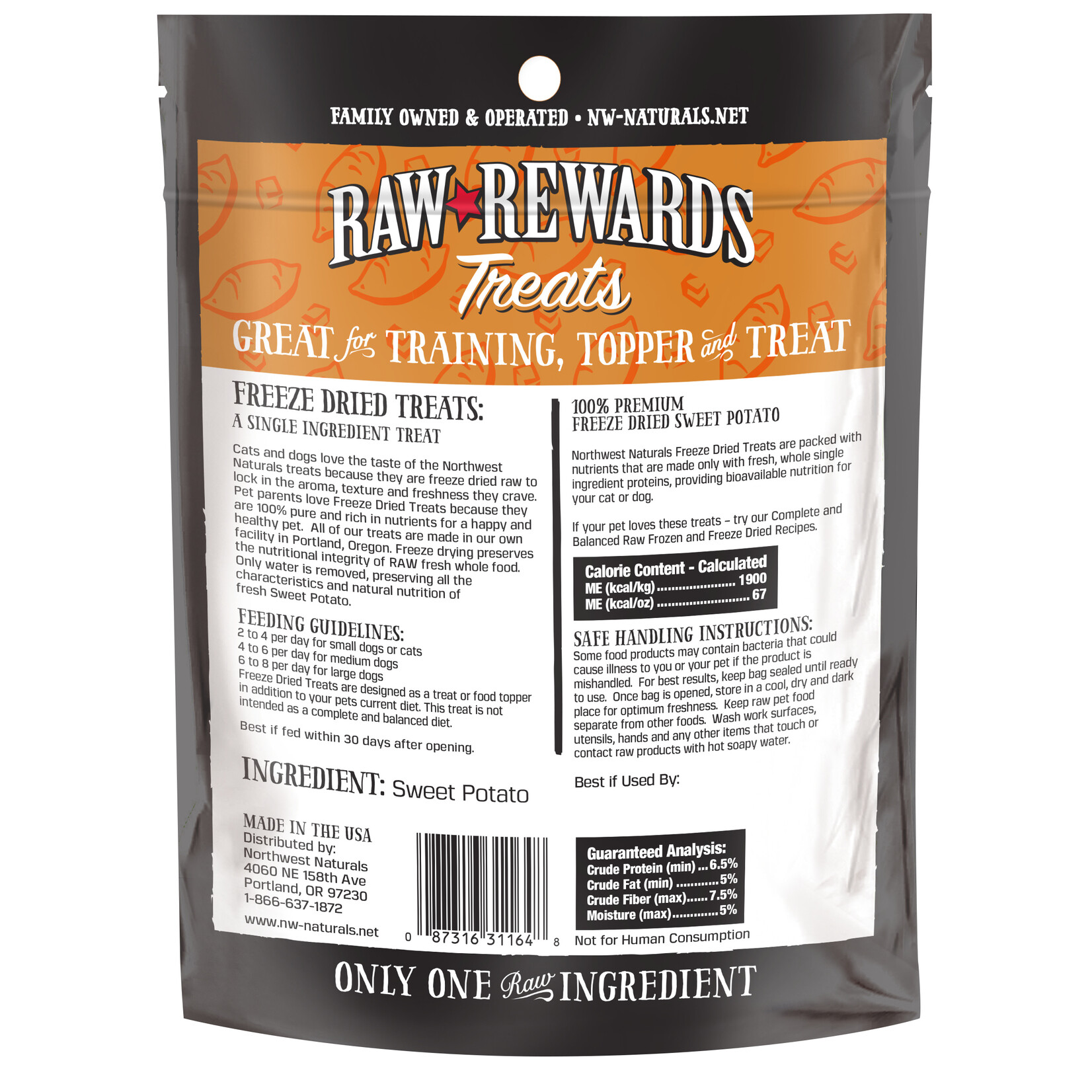 Northwest Naturals Raw Rewards Treats Freeze Dried Sweet Potato for Dogs & Cats