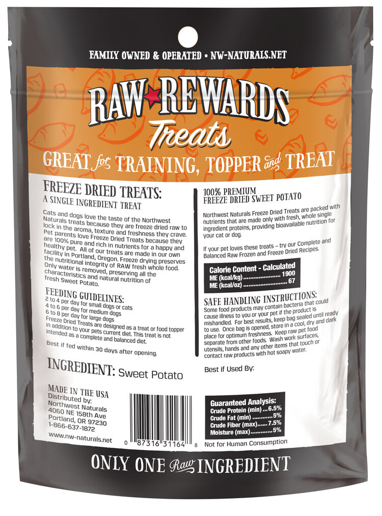 Northwest Naturals Raw Rewards Treats Freeze Dried Sweet Potato for Dogs & Cats