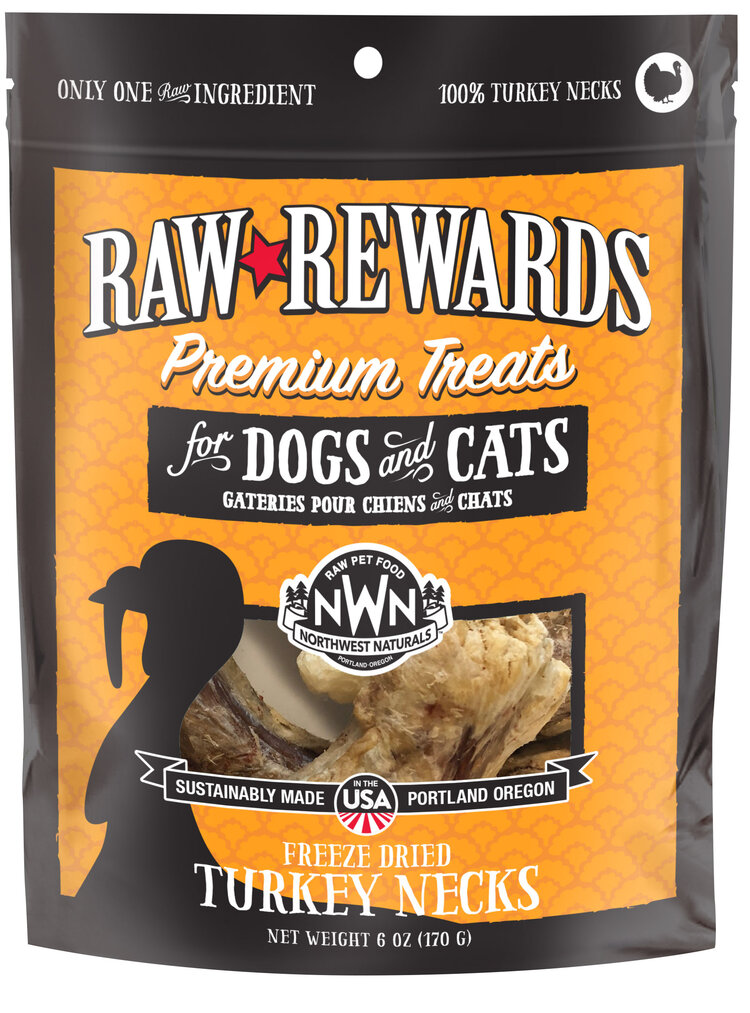Northwest Naturals Raw Rewards Premium Treats Freeze Dried Turkey Necks for Dogs & Cats