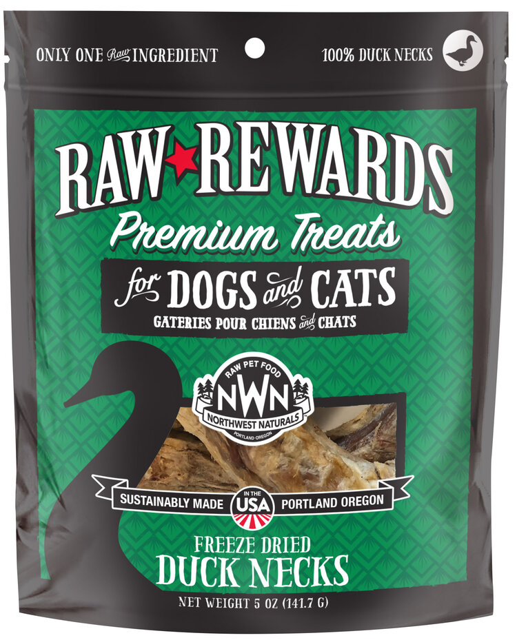 Northwest Naturals Raw Rewards Premium Treats Freeze Dried Duck Necks for Dogs & Cats