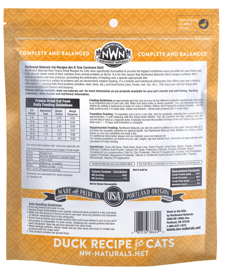Northwest Naturals Northwest Naturals Raw Diet for Cats - Freeze Dried Duck Recipe