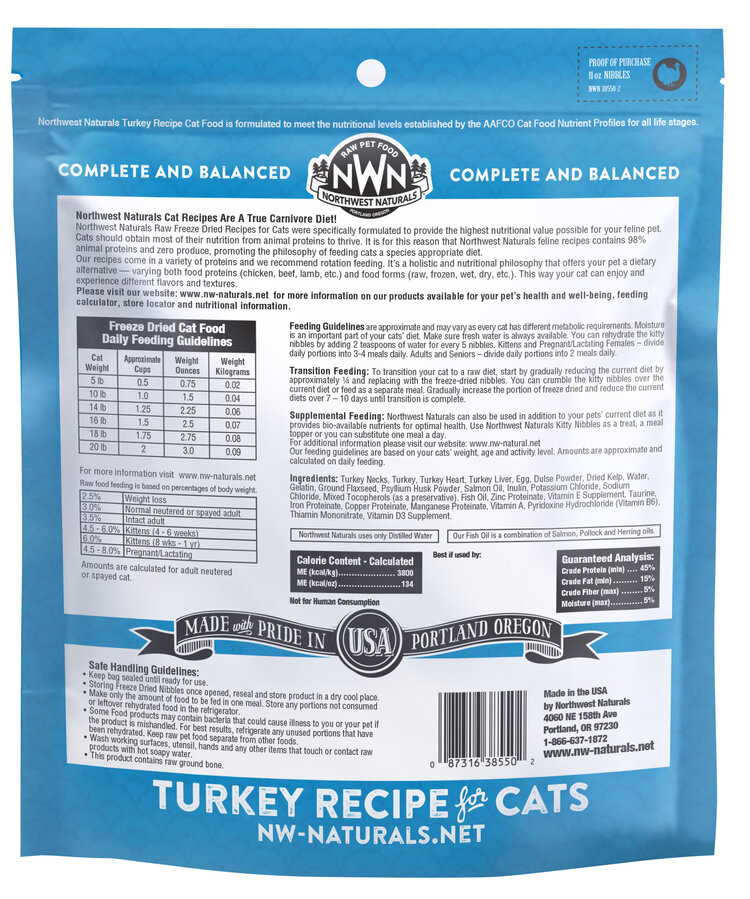 Northwest Naturals Northwest Naturals Raw Diet for Cats - Freeze Dried Turkey Recipe