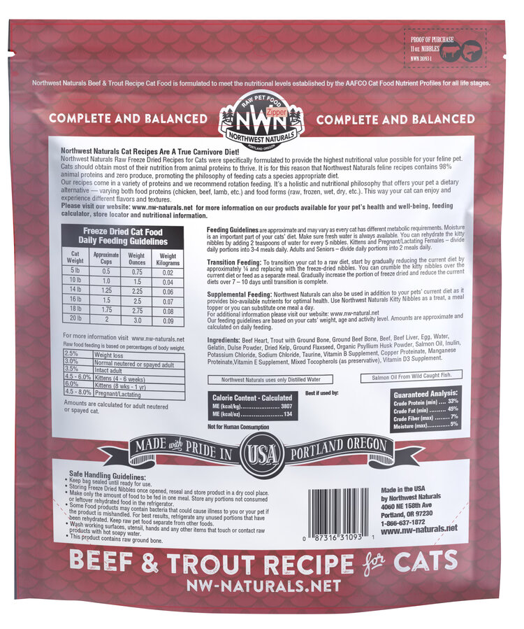 Northwest Naturals Northwest Naturals Raw Diet for Cats - Freeze Dried Beef & Trout Recipe