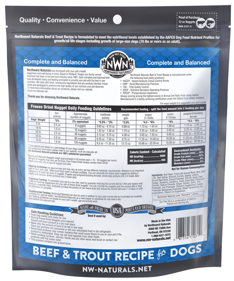 Northwest Naturals Northwest Naturals Raw Diet for Dogs - Freeze Dried Beef & Trout Recipe