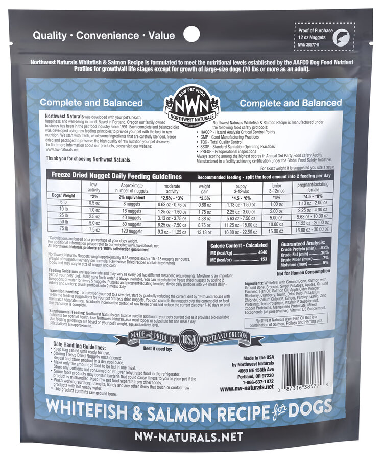 Northwest Naturals Northwest Naturals Raw Diet for Dogs - Freeze Dried Whitefish & Salmon Recipe