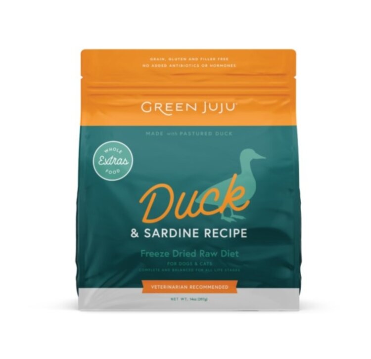 Green Juju Green Juju Extras Whole Food Freeze Dried Raw Diet - Duck & Sardine Recipe