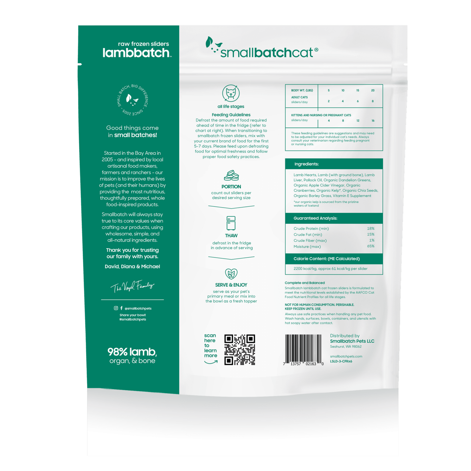Smallbatch Smallbatch Cat - Frozen Raw Lamb Batch Sliders
