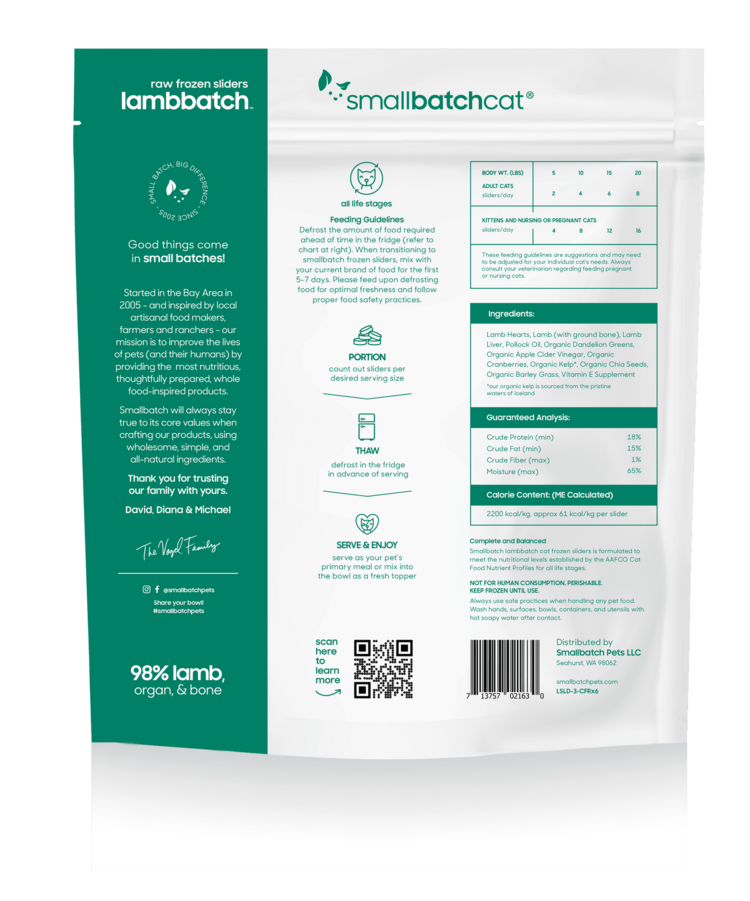 Smallbatch Smallbatch Cat - Frozen Raw Lamb Batch Sliders