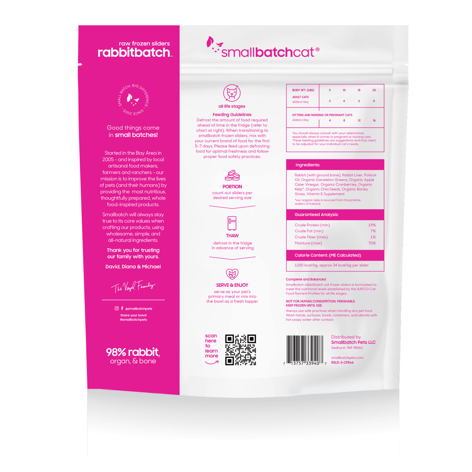 Smallbatch Smallbatch Cat - Frozen Raw Rabbit Batch Sliders