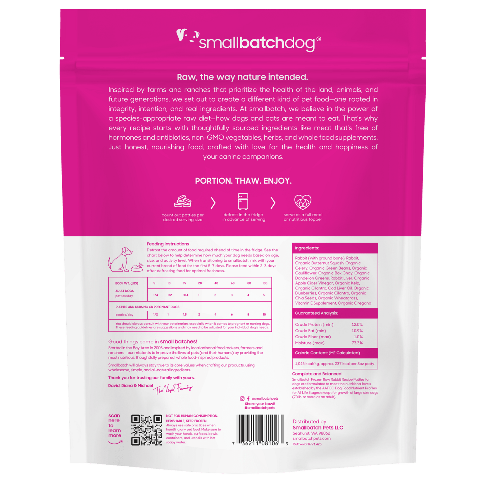 Smallbatch Smallbatch Dog - Frozen Raw Rabbit Recipe