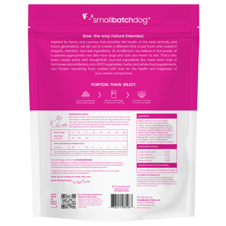 Smallbatch Smallbatch Dog - Frozen Raw Rabbit Recipe