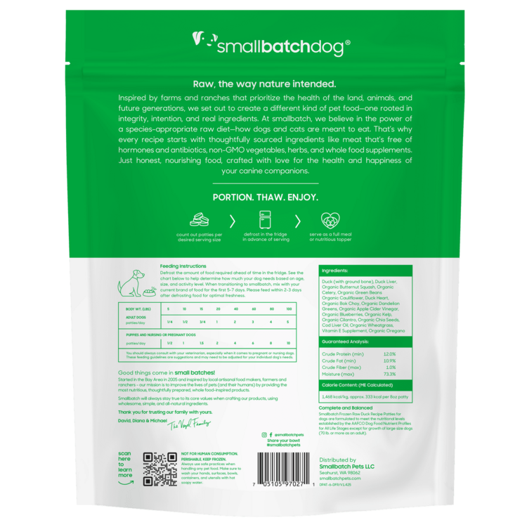 Smallbatch Smallbatch Dog - Frozen Raw Duck Recipe