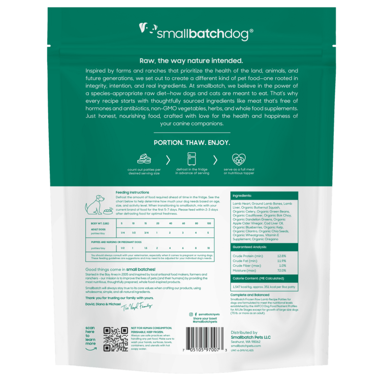 Smallbatch Smallbatch Dog - Frozen Raw Lamb Recipe