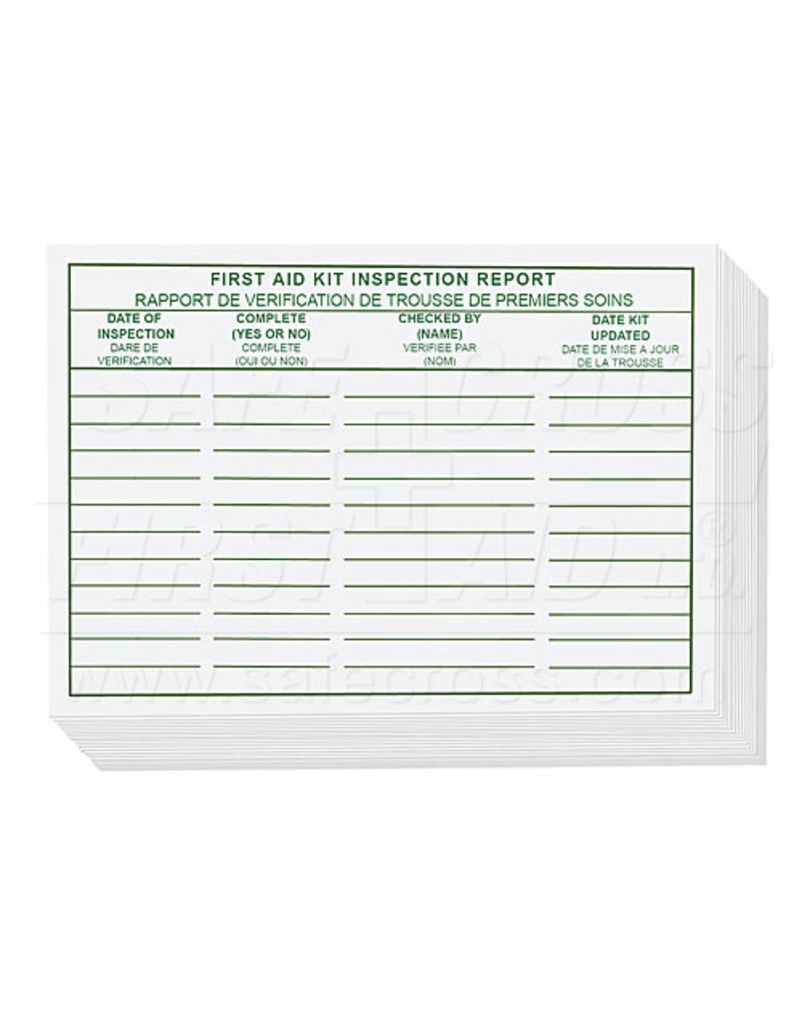 First Aid Kit Inspection Report Cards, 25's