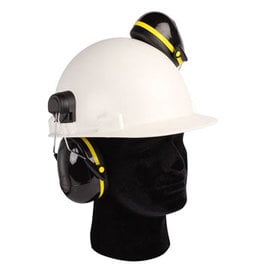 ''mirage'' wire cap mounted ear muffs. light weight, smaller size cups, low profile and highly comfortable. black and yellow