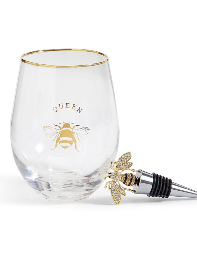 Two’s Company Bee Wine Glass & Stopper