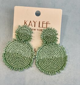 Kay Lee Double Circle Seed Bead Earrings Pale Green