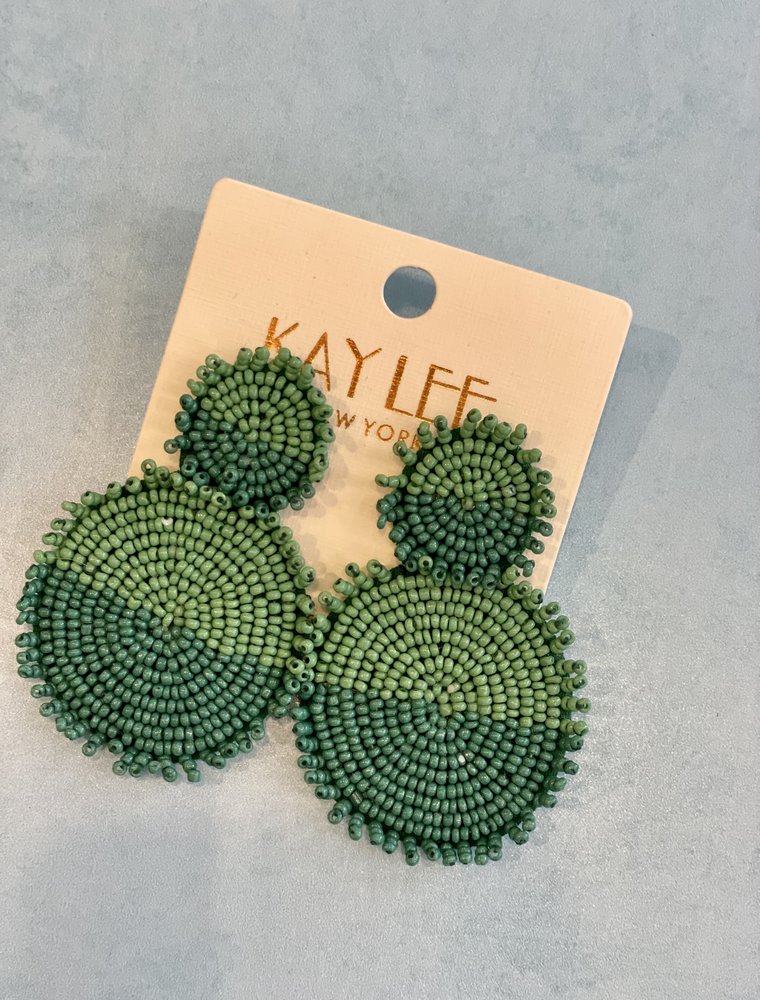 Kay Lee Double Circle Seed Bead Earrings Dark Green