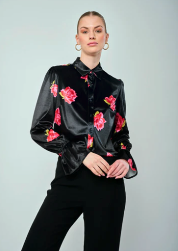 Flora Bea Jona Top in Black Rosy Garden