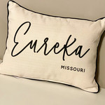 Pinot Script Eureka Pillow w/ Black Piping