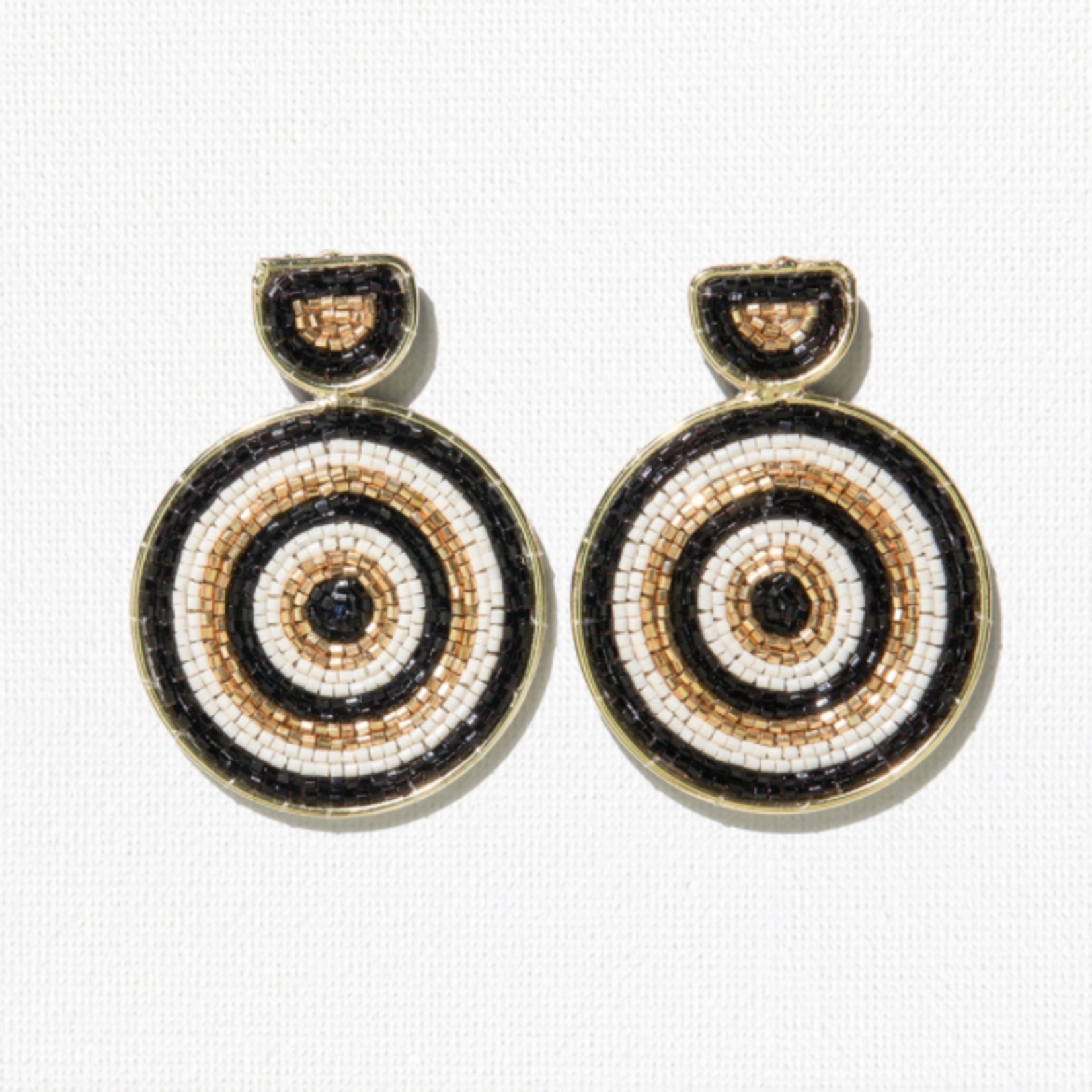 Ink + Alloy Black & Ivory Striped Circle Earrings